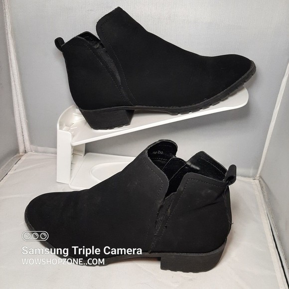 Me Too Ankle Boots Women Size 6 Black Suede Ankle Platform Boots Booties Chunky - Picture 2 of 8